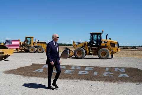 President Joe Biden attends the groundbreaking of the new Intel semiconductor manufacturing facility in New Albany