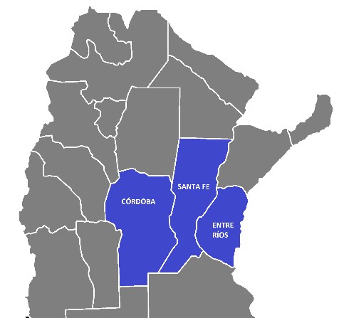 Región Centro, compuesta por Córdoba, Santa Fé y Entre Ríos